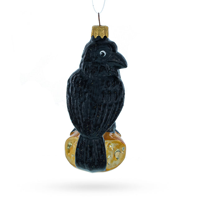 Black Crow Glass Christmas Ornament in Black color,  shape