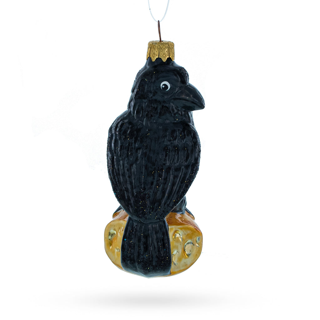 Black Crow Glass Christmas Ornament in Black color Figurine