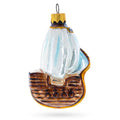 Wooden Sailboat with Billowing White Sails Glass Christmas Ornament in Brown color Figurine