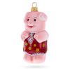 Glass Pig Wearing Red Dress Glass Christmas Ornament in Pink color