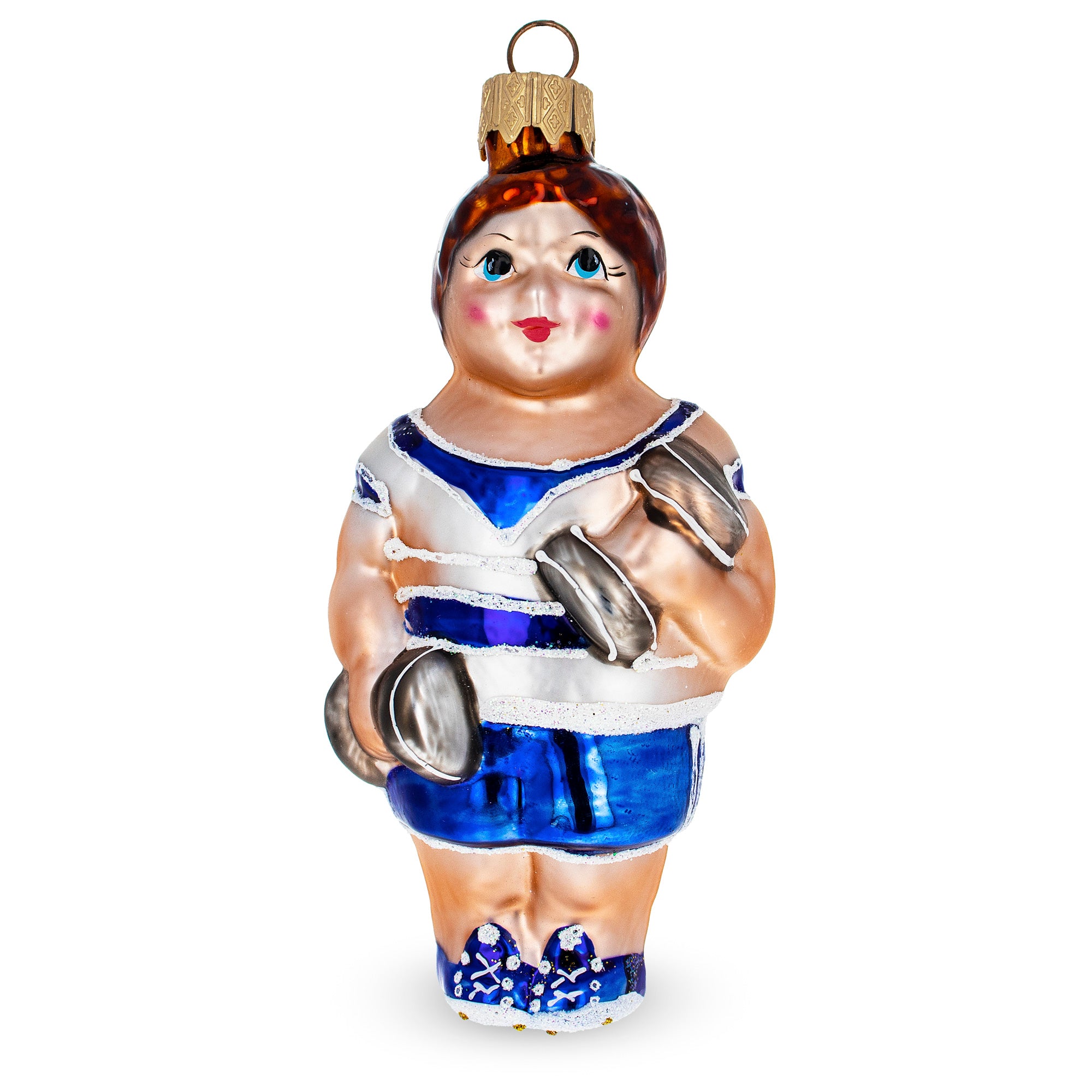 Fit Bodybuilder Exercising Glass Christmas Ornament in Orange color Figurine