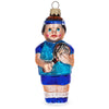 Tennis Player Glass Christmas Ornament in Blue color,  shape