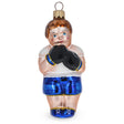 Boxer in Blue Costume Glass Christmas Ornament in Orange color,  shape