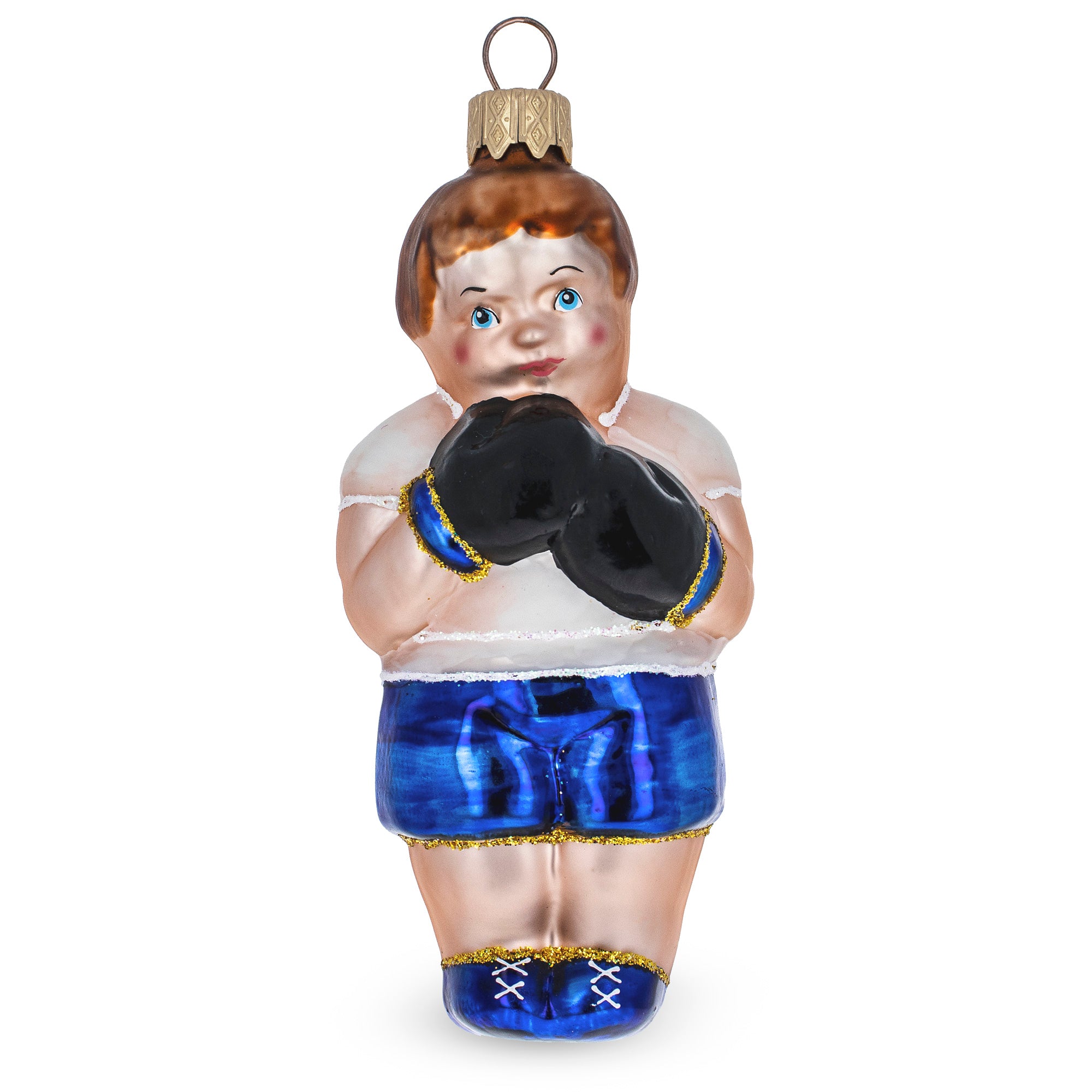 Boxer in Blue Costume Glass Christmas Ornament in Orange color Figurine