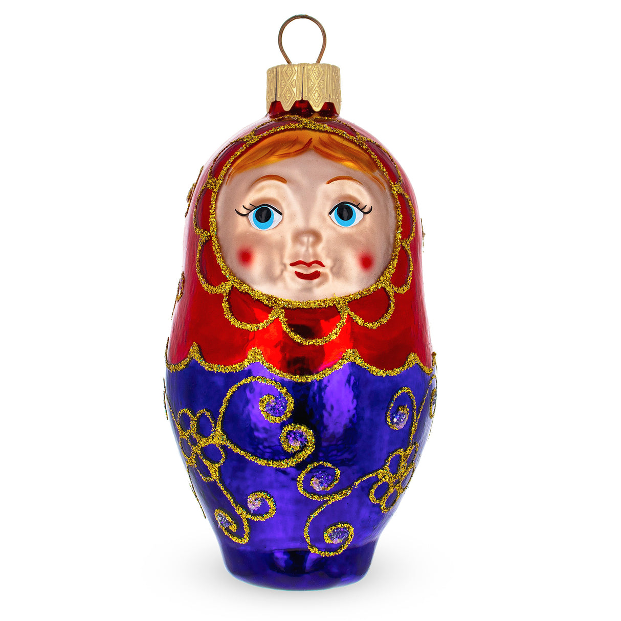 Nesting Doll Glass Christmas Ornament in Blue color,  shape