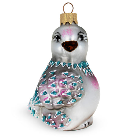 Glass Gray Pigeon Glass Christmas Ornament in Gray color