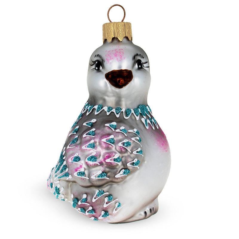 Gray Pigeon Glass Christmas Ornament in Gray color,  shape