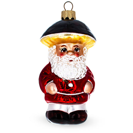 Santa in the Mushroom Hat Glass Christmas Ornament in Multi color