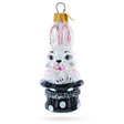 Glass Rabbit In Magician Hat Glass Christmas Ornament in White color