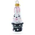 Rabbit In Magician Hat Glass Christmas Ornament in White color Figurine