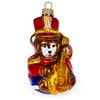 Teddy Bear Soldier with Guitar Glass Christmas Ornament in Red color,  shape