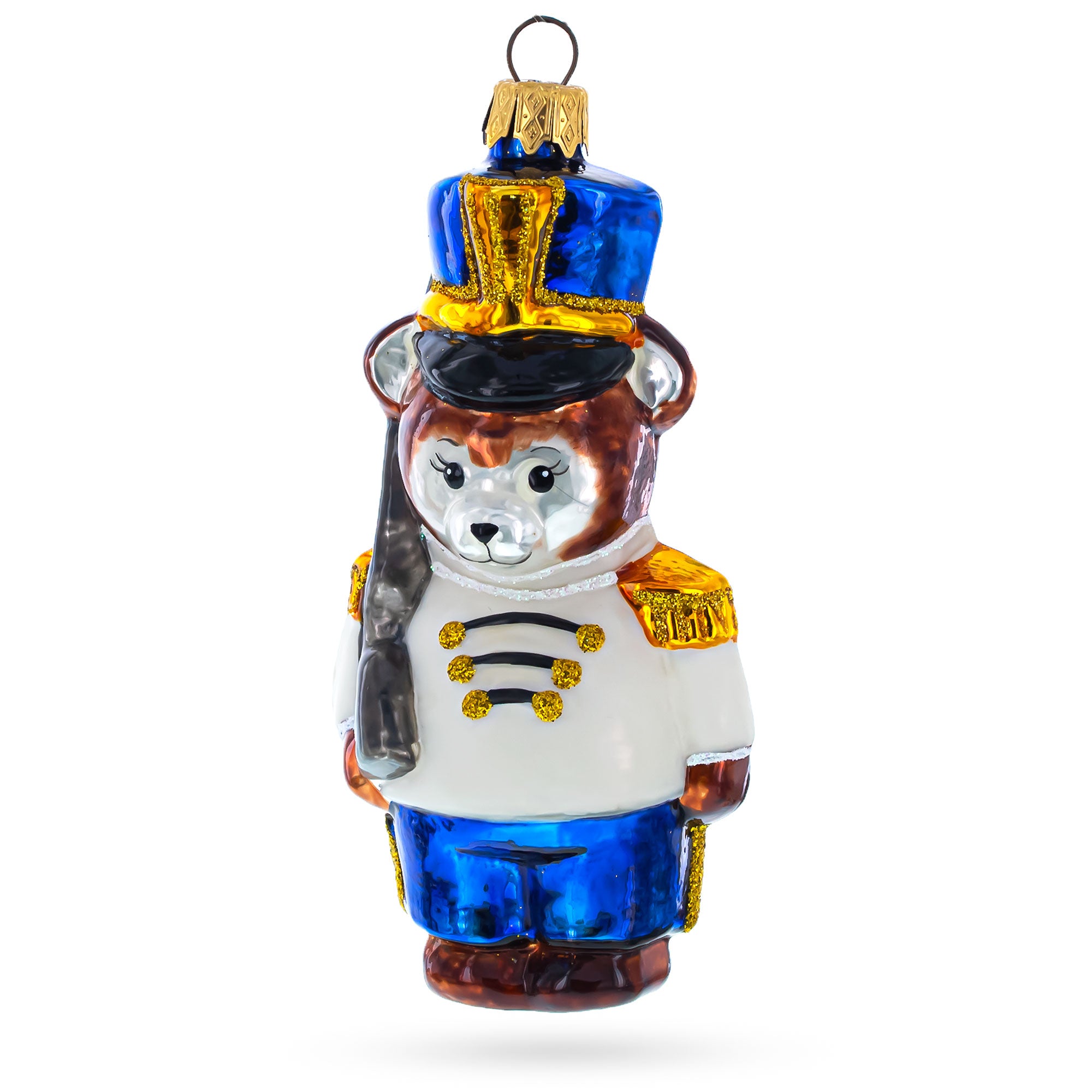 Nutcracker Bear Glass Christmas Ornament in Blue color Figurine