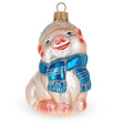Glass Happy Piglet with Blue Scarf Glass Christmas Ornament in Pink color