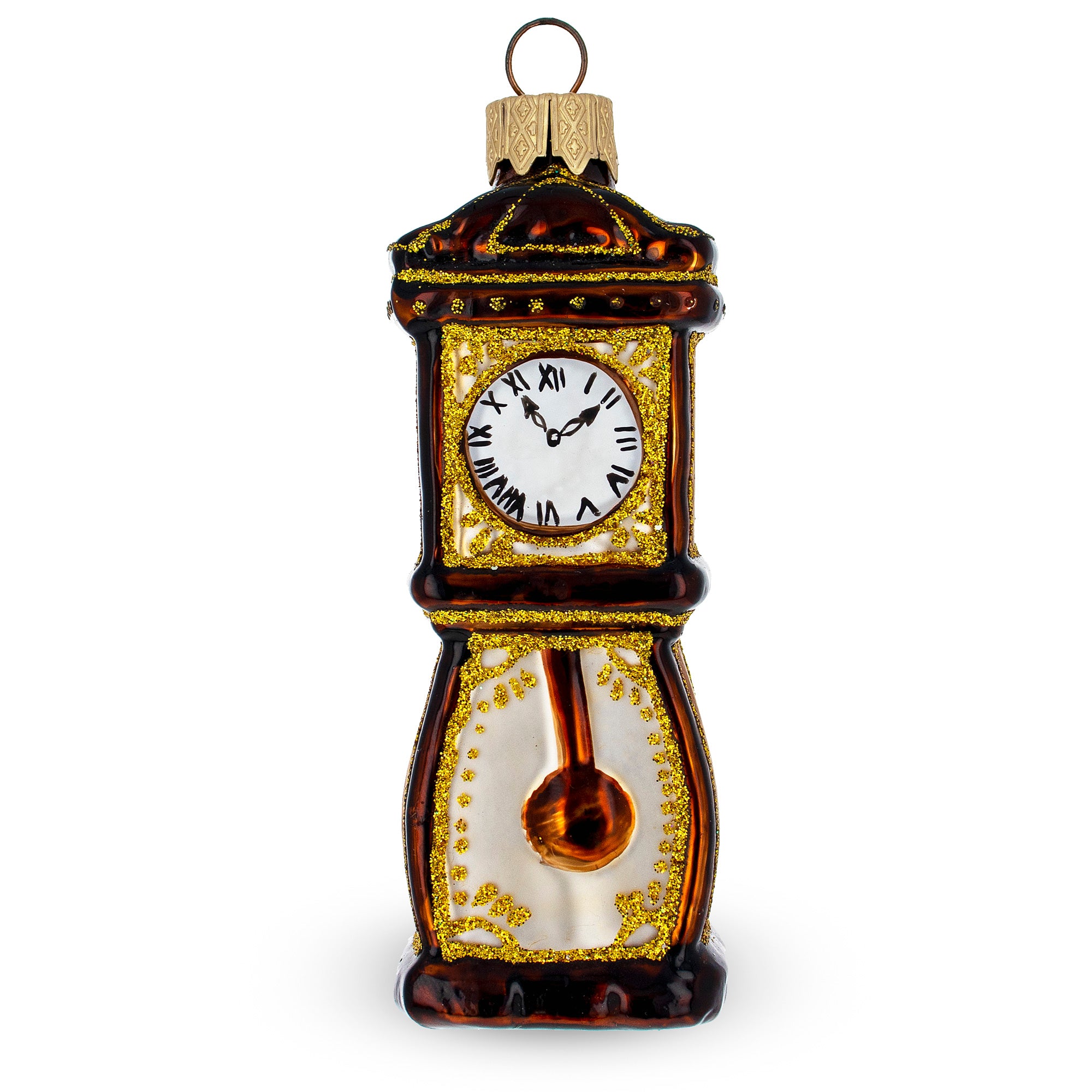 Grandfather Clock Glass Christmas Ornament in Brown color Figurine