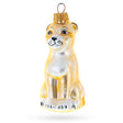 Standing Leopard Glass Christmas Ornament in Yellow color,  shape