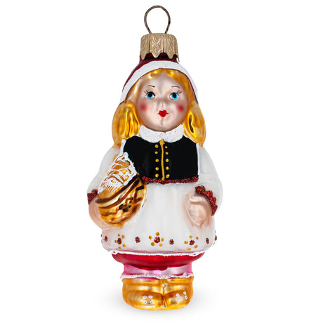 Red Riding Hood Glass Christmas Ornament in White color,  shape
