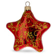 Glass Glossy Red Star with Gold Pattern Glass Christmas Ornament in Red color Star