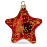 Glass Glossy Red Star with Gold Pattern Glass Christmas Ornament in Red color Star