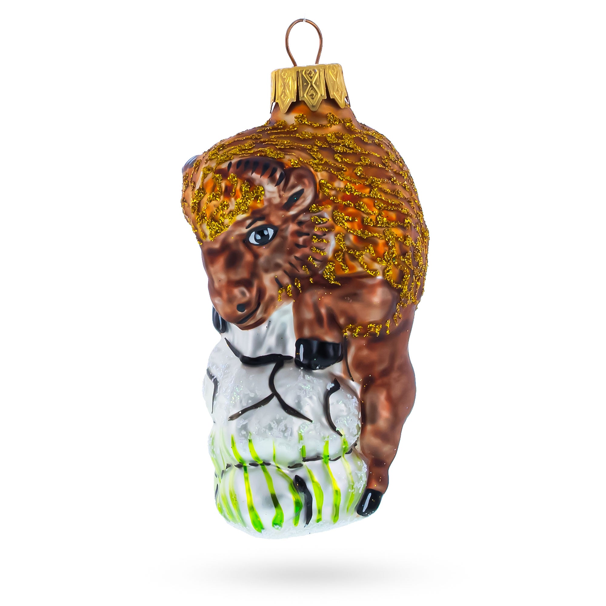 Bison Glass Christmas Ornament in Brown color Figurine