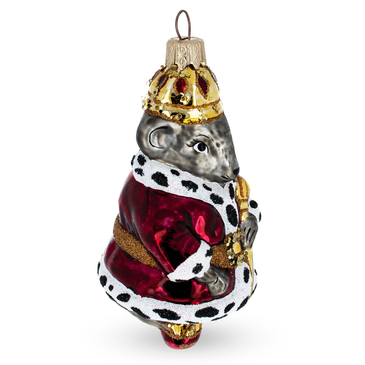Mouse King Glass Christmas Ornament in Multi color,  shape