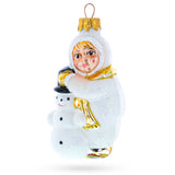 Glass Toddler Hugging Snowman Glass Christmas Ornament in White color