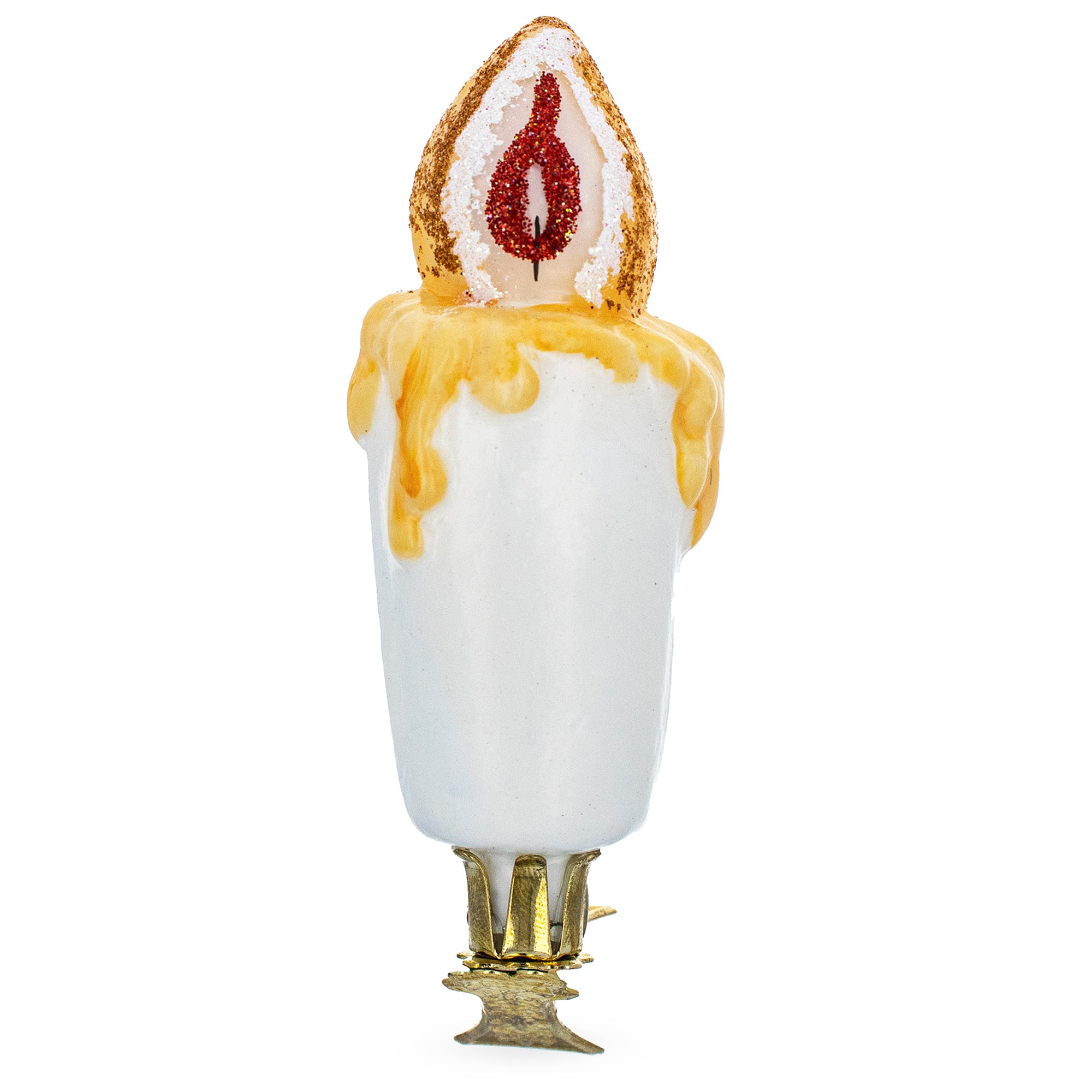Candle Clip on Glass Christmas Ornament in White color Figurine