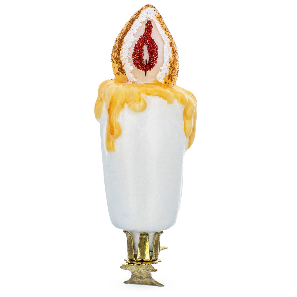 Candle Clip on Glass Christmas Ornament in White color,  shape