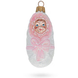 Newborn Baby Girl Glass Christmas Ornament in Pink color,  shape