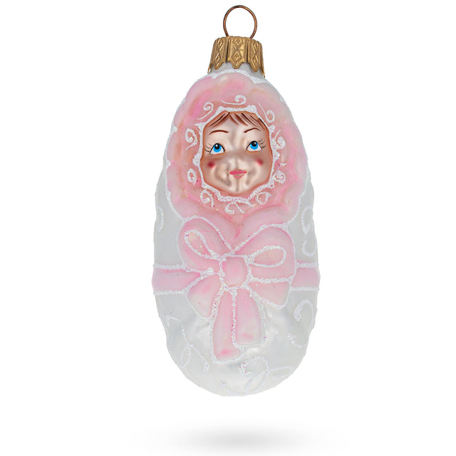 Newborn Baby Girl Glass Christmas Ornament in Pink color
