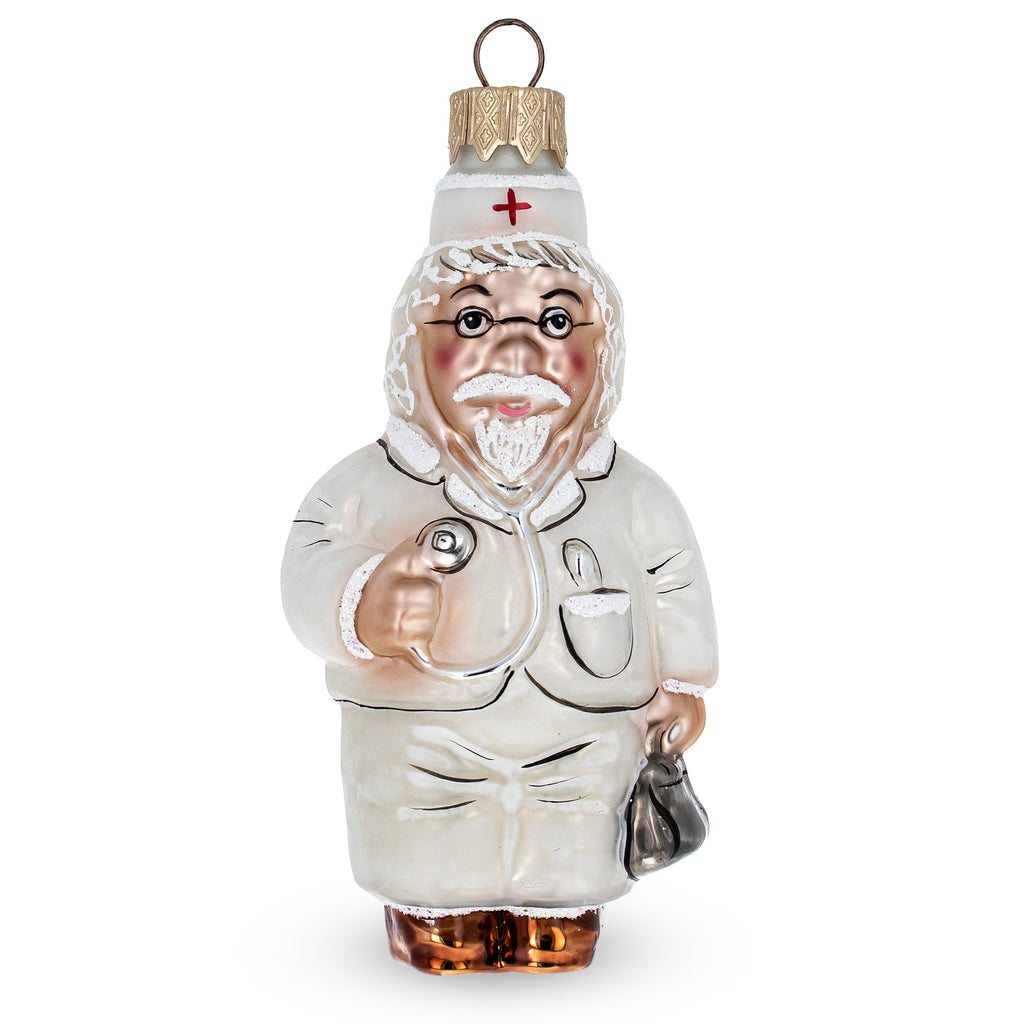 Glass Doctor with Stethoscope Glass Christmas Ornament in White color