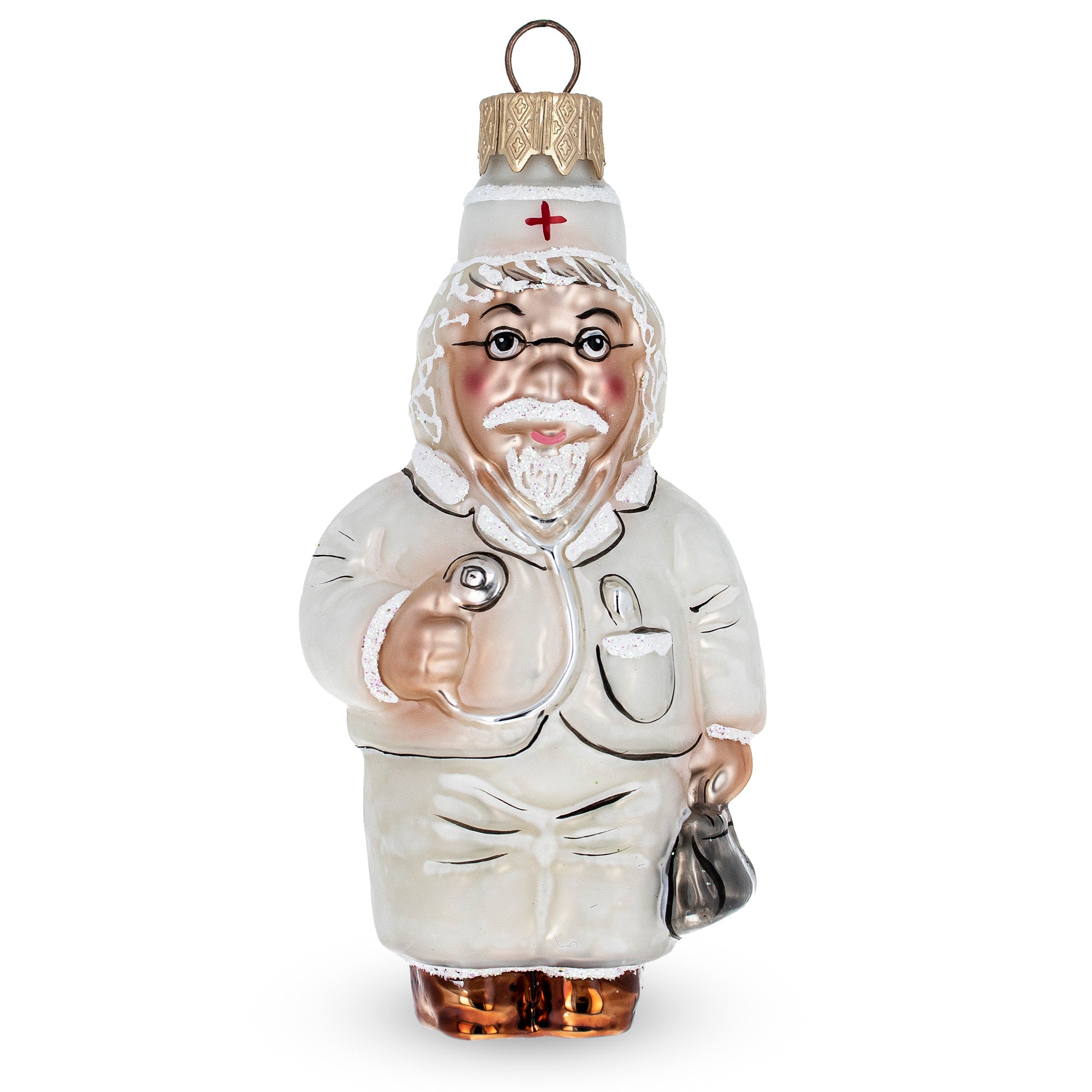Doctor with Stethoscope Glass Christmas Ornament in White color Figurine