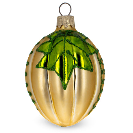 Seasonal Pumpkin Glass Christmas Ornament in Yellow color, Oval shape