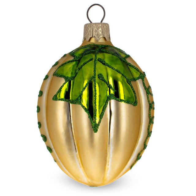 Seasonal Pumpkin Glass Christmas Ornament in Yellow color, Oval shape