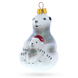 Mother Bear with Cub Glass Christmas Ornament in White color