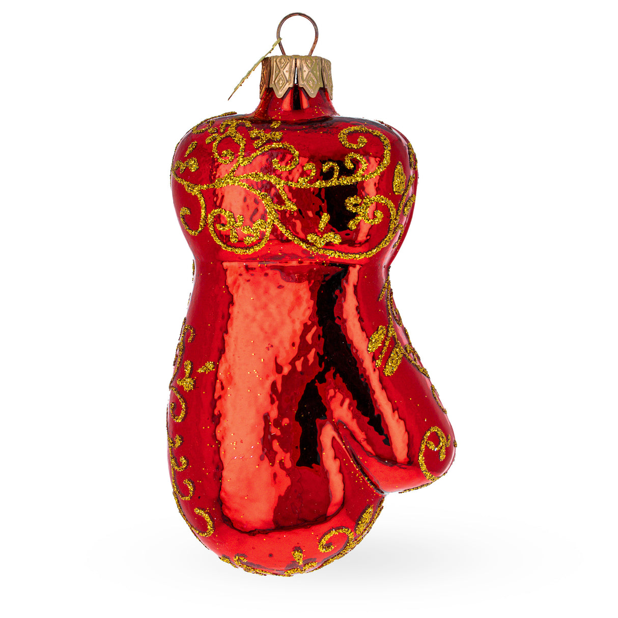 Glossy Red Mitten Glass Christmas Ornament in Red color,  shape