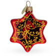 Glossy Red Hexagon with Golden Pattern Glass Christmas Ornament in Red color, Star shape