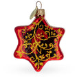 Glossy Red Hexagon with Golden Pattern Glass Christmas Ornament in Red color Star