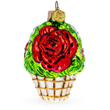 Red Flowers in White Basket Glass Christmas Ornament in Red color