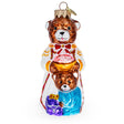 Mother Bear and Cub in Traditional Dress Glass Christmas Ornament in Brown color