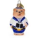 Glass Bear the Sailor Glass Christmas Ornament in Blue color