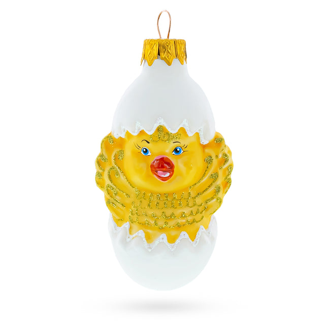 Glass Baby Chick in Egg Glass Christmas Ornament in Yellow color