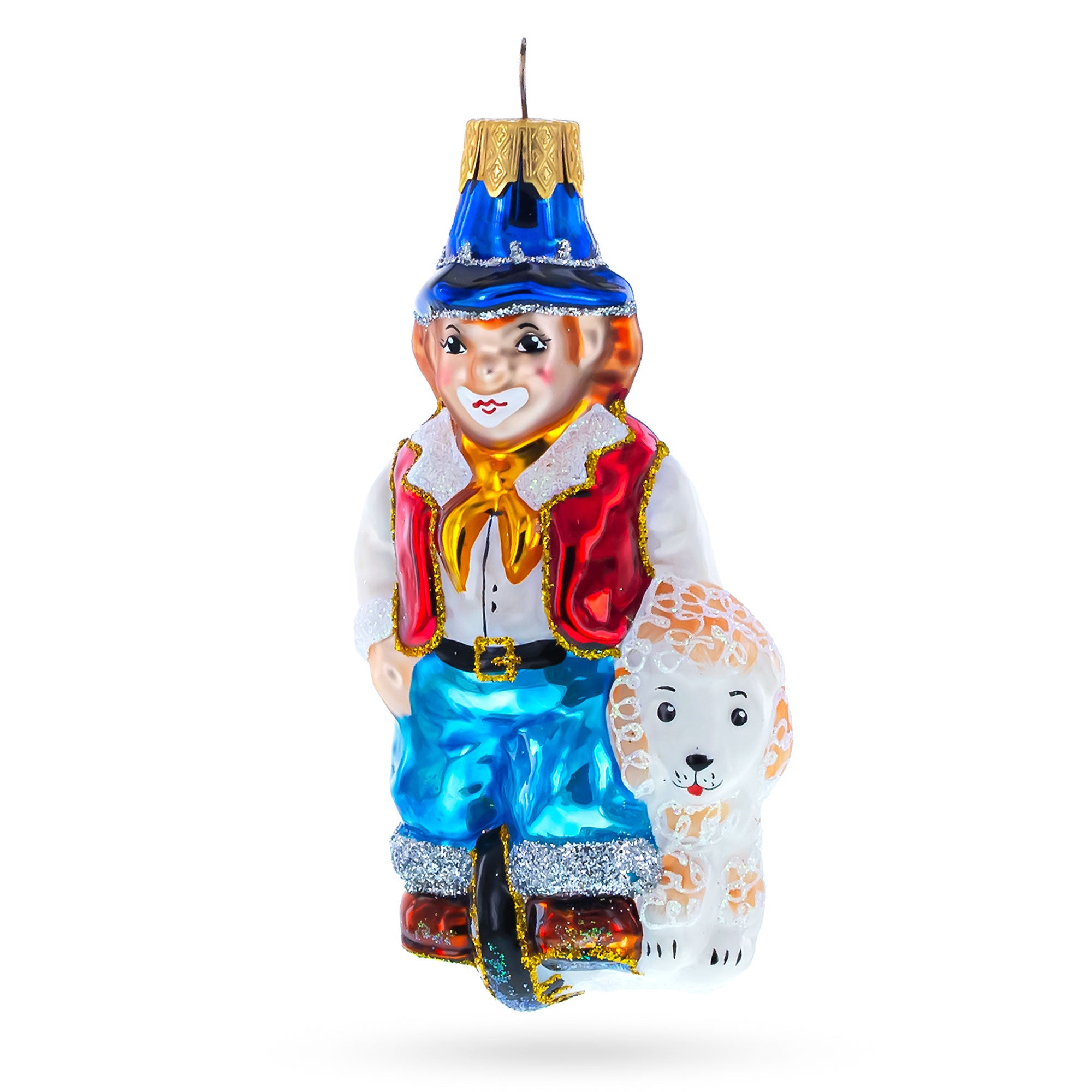 Clown Riding Wheel Glass Christmas Ornament in Blue color Figurine