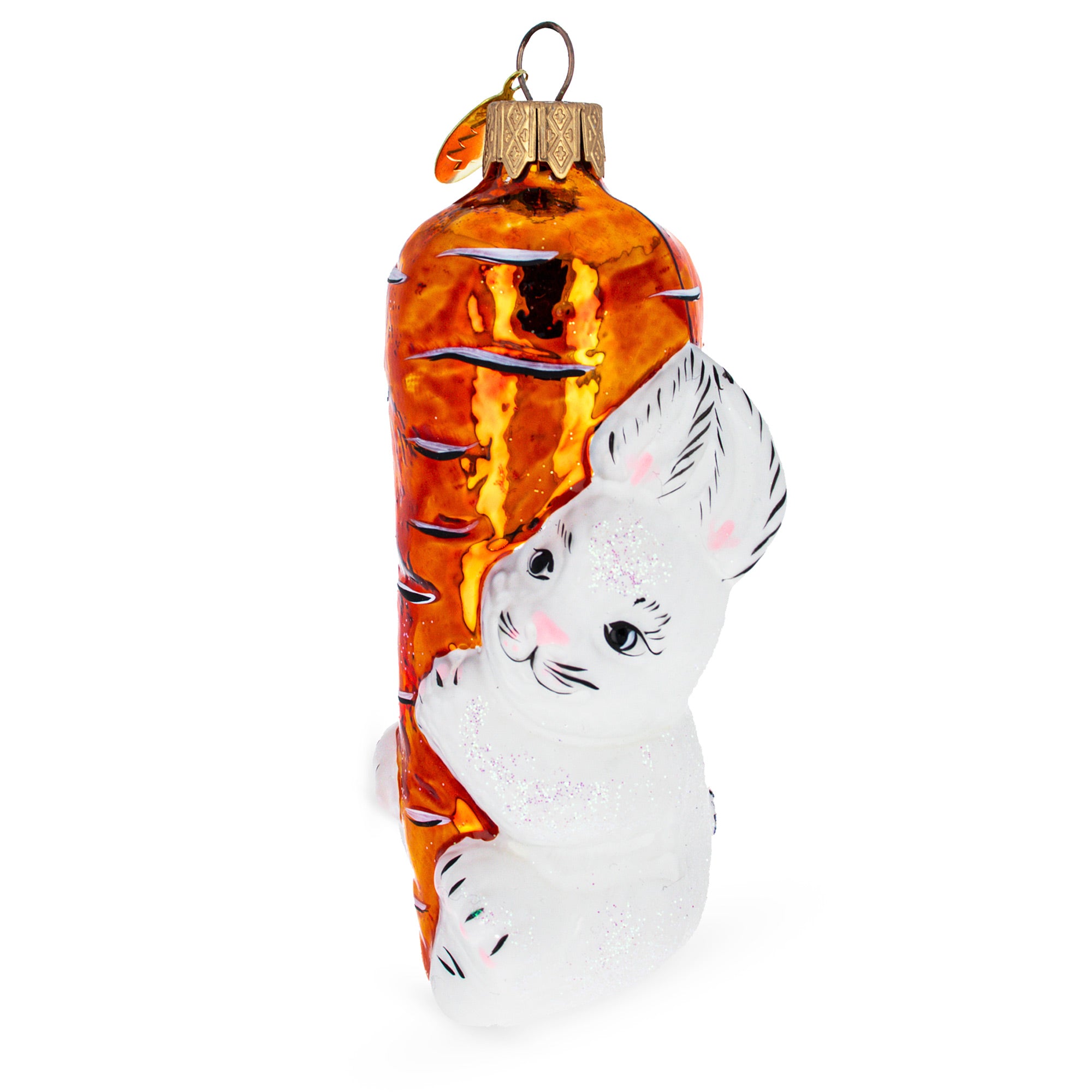 Bunny with Carrot Glass Christmas Ornament in Orange color Figurine