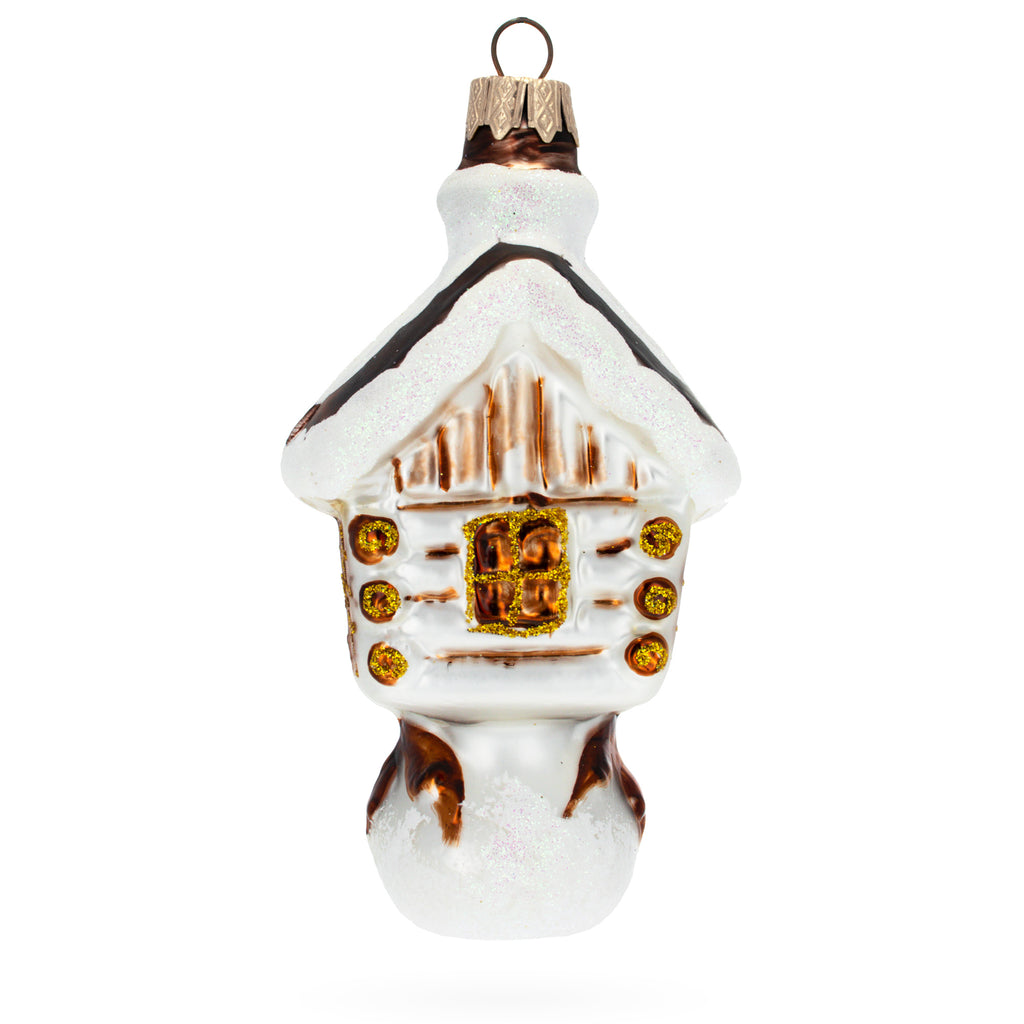 Chicken Legs Hut Glass Christmas Ornament in White color Figurine