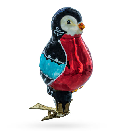 Bullfinch Bird Clip on Glass Christmas Ornament in Multi color,  shape