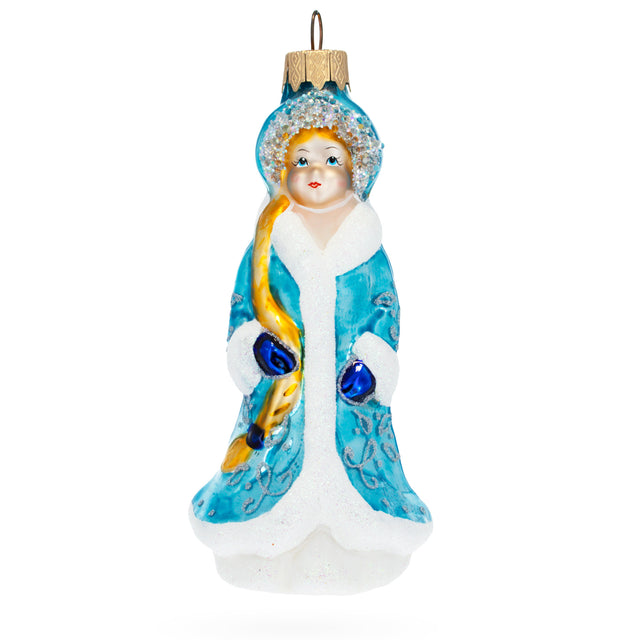 Snegurochka Snow Maiden Glass Christmas Ornament in Blue color,  shape