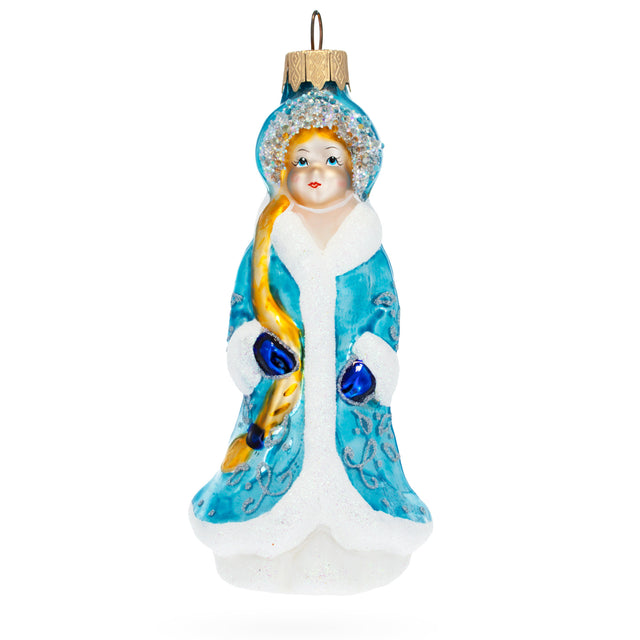 Snegurochka Snow Maiden Glass Christmas Ornament in Blue color