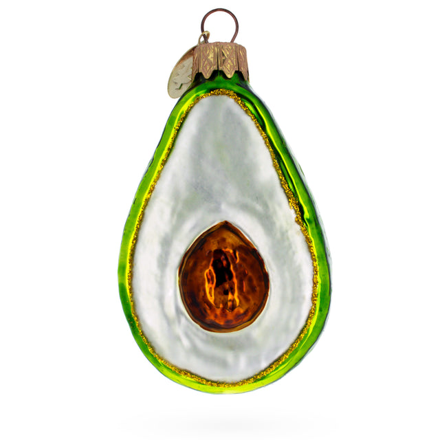 Shiny Avocado Glass Christmas Ornament in Green color, Oval shape
