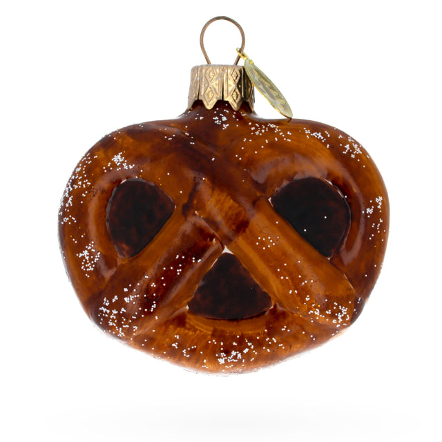 Salty Pretzel Glass Ball Christmas Ornament in Brown color, Round shape