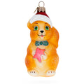 Santa Hat Squirrel Holding Star Glass Christmas Ornament in Brown color Figurine